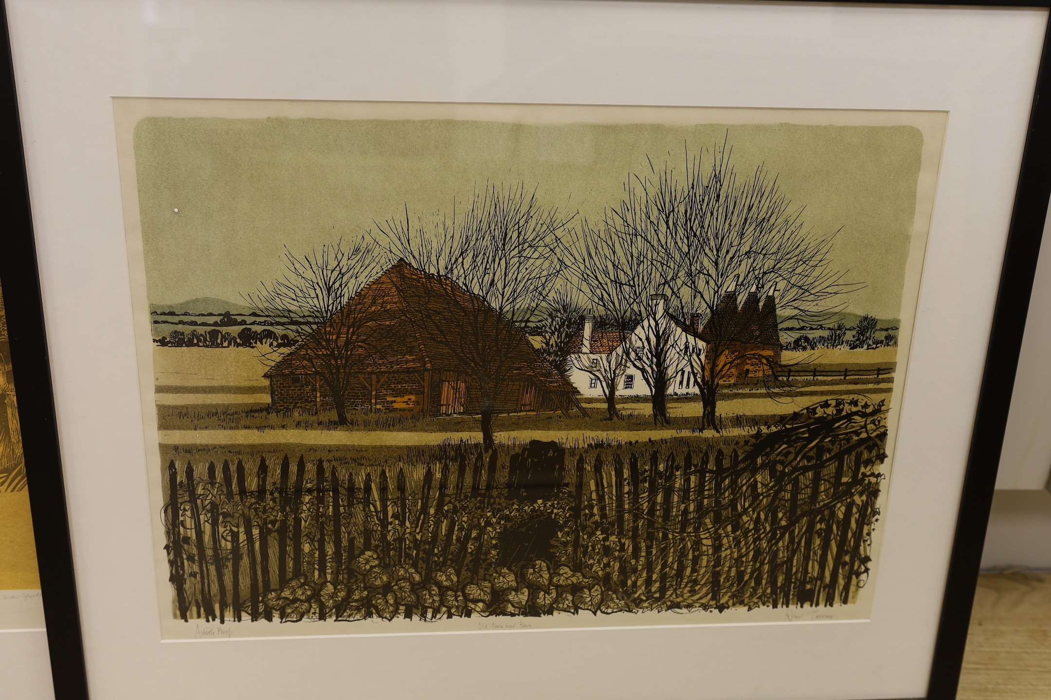 Robert Tavener (1920-2004) four lithographs, ‘Winter Paddock (2)’ 27/50, Glynde - Sussex’, ‘Churchyard and Downs, Glynde - Sussex’, ‘Old Farm and Barn’, all signed in pencil, largest 43 x 59cm